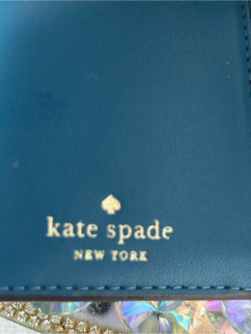 kate spade Teal Saffiano Leather Zip Wallet w/Gold Logo Approx. 6.5 x 3.5 - Picture 6 of 8